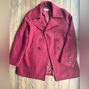 J. Crew Double Breasted Burgundy Wool Peacoat size Medium